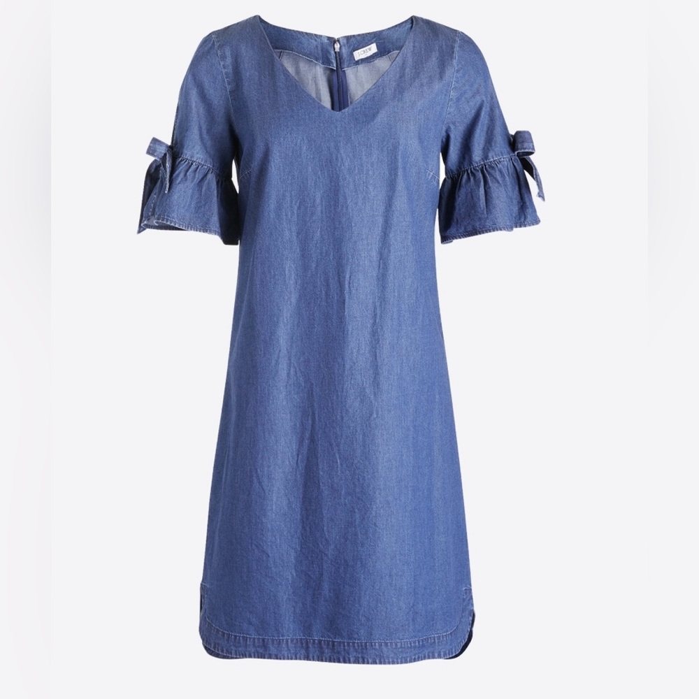 J. CREW Women’s Tie Sleeve Indigo Mini Denim Dress Size S - Picture 1 of 13